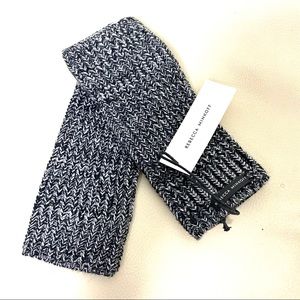 NEW Rebecca Minkoff Black White Knit Arm Hand Warmers Sweater Marled Thumb Holes